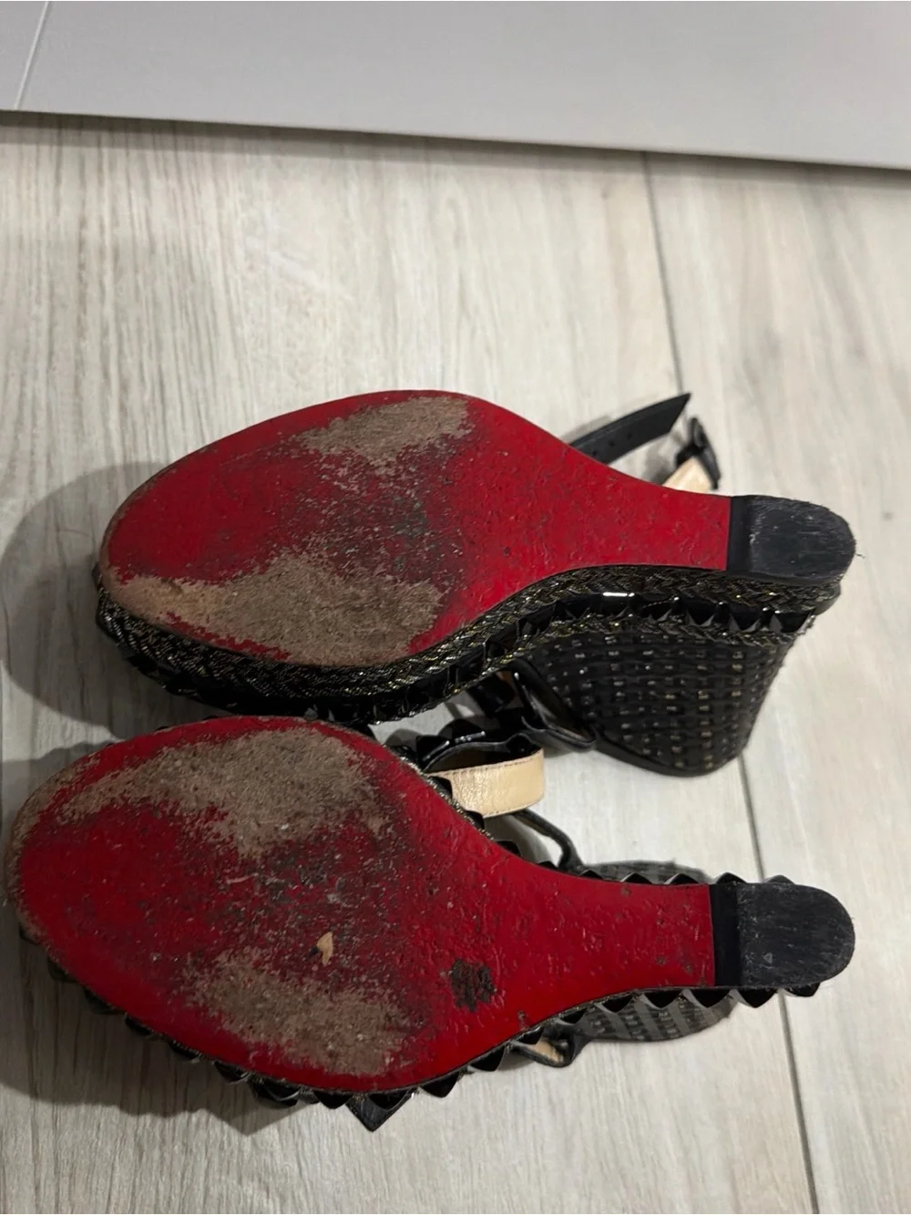 Christian Louboutin Black Studded Platform Sandals with Braided Trim - Picture 3 of 3